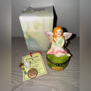 Garden Tooth Fairy Treasure Box with mini tooth, wand, and coin
 -Porcelain